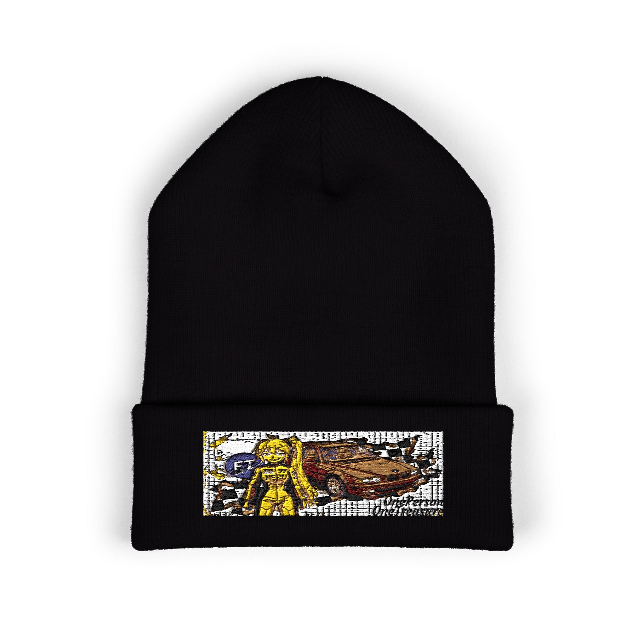 Yellow Haired Racer Embroidered Cuffed Beanie | Anime Racing Winter Hat | BMW Anime Streetwear Beanie | Vocaloid Car Club Knit Hat