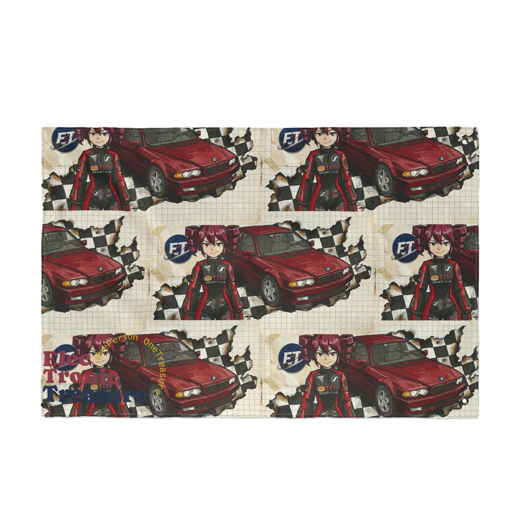 Red Haired Racer Double-Sided Flag | Anime Racing Wall Flag | Vocaloid Car Club Fan Banner | JDM Anime Room Decor