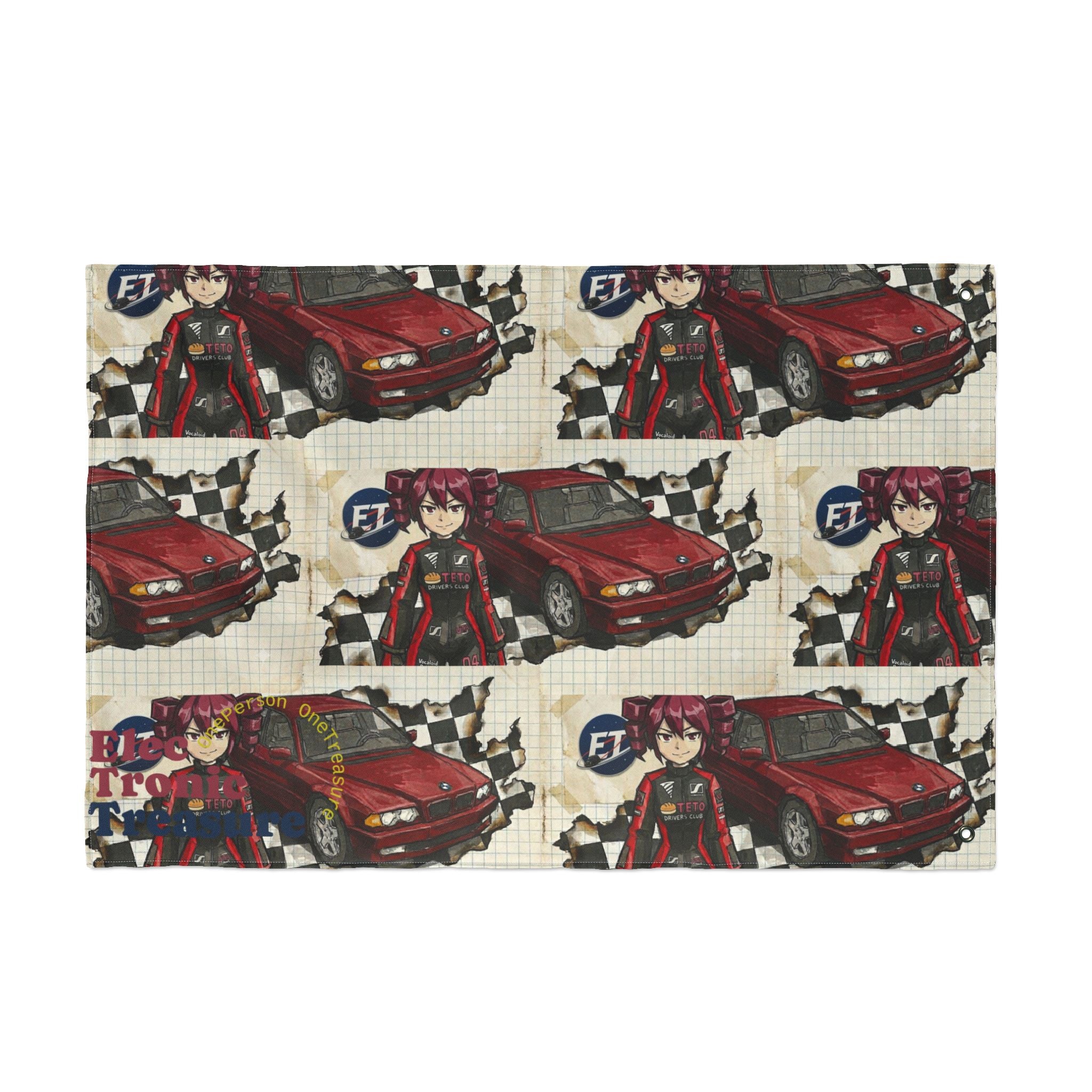 Red Haired Racer Double-Sided Flag | Anime Racing Wall Flag | Vocaloid Car Club Fan Banner | JDM Anime Room Decor
