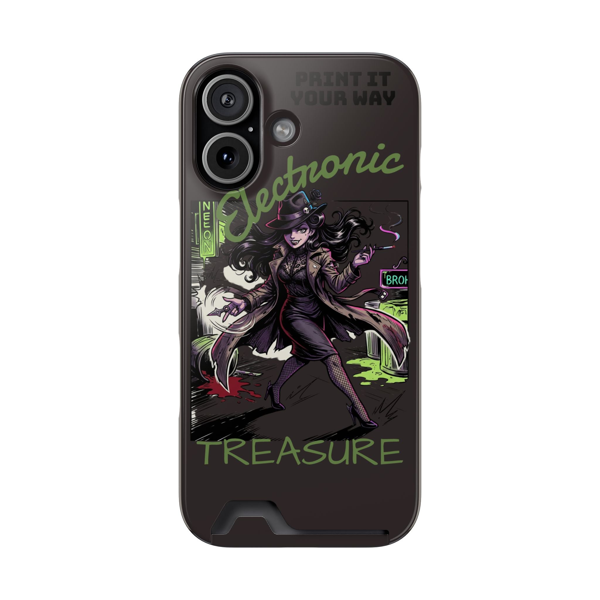 Noir Femme Fatale Phone Case — "Shadow Wit Detective" Card Holder