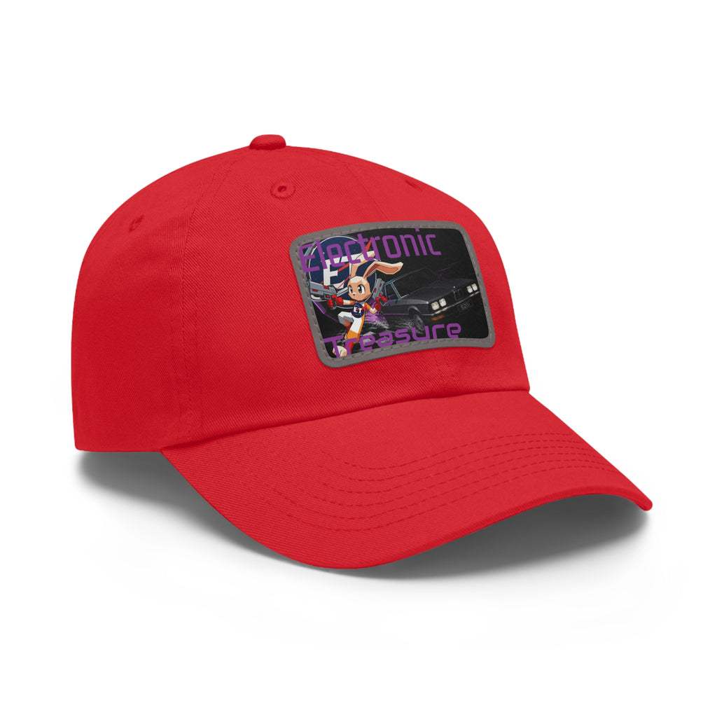 Electronic Treasure Dad Hat – Enzo Mascot Rectangular Leather Patch Cap