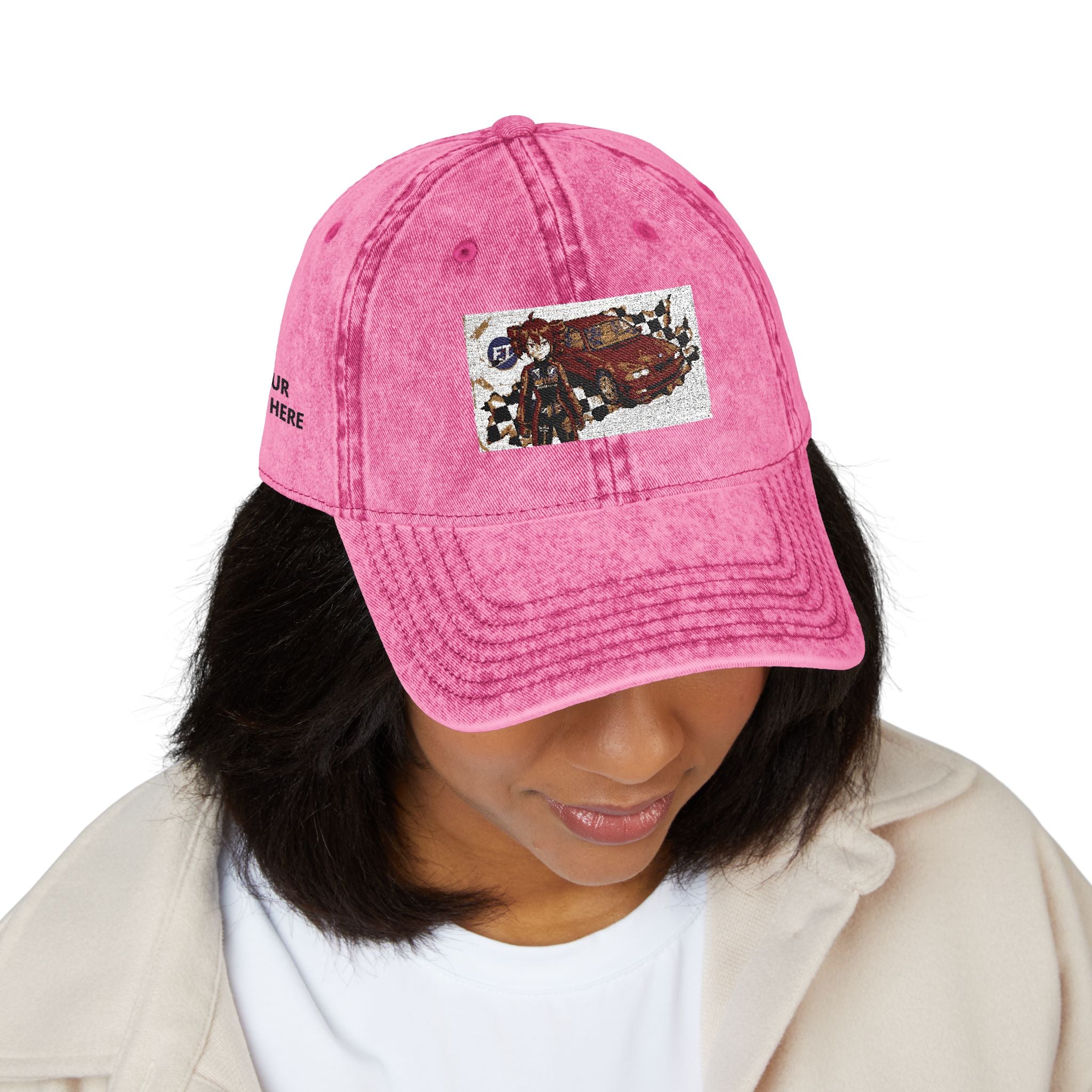 Red Haired Racer Vintage Embroidered Hat | Anime Racing Dad Cap | BMW Anime Washed Cap | Vocaloid Car Club Baseball Hat