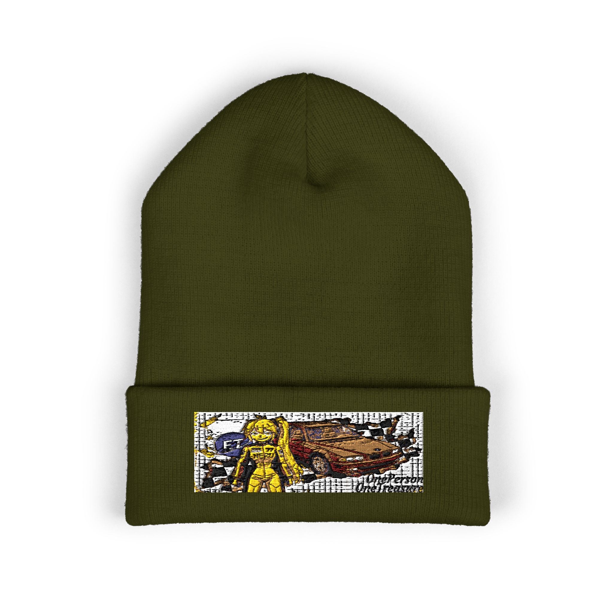 Yellow Haired Racer Embroidered Cuffed Beanie | Anime Racing Winter Hat | BMW Anime Streetwear Beanie | Vocaloid Car Club Knit Hat