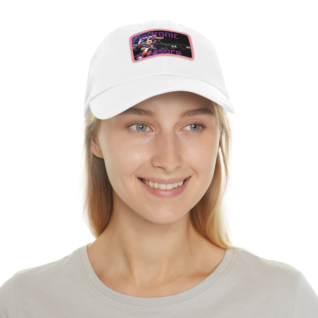 Electronic Treasure Dad Hat – Enzo Mascot Rectangular Leather Patch Cap