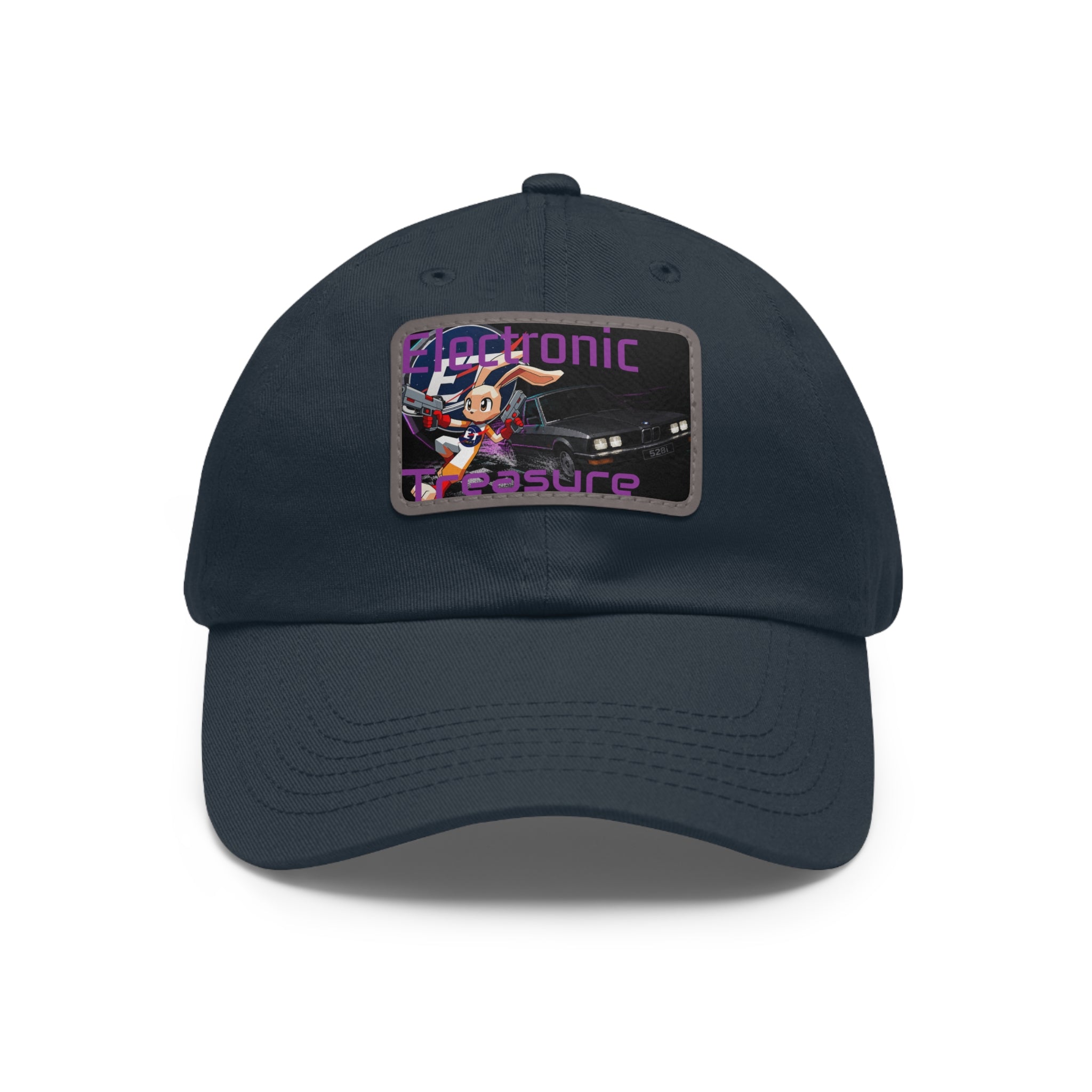Electronic Treasure Dad Hat – Enzo Mascot Rectangular Leather Patch Cap