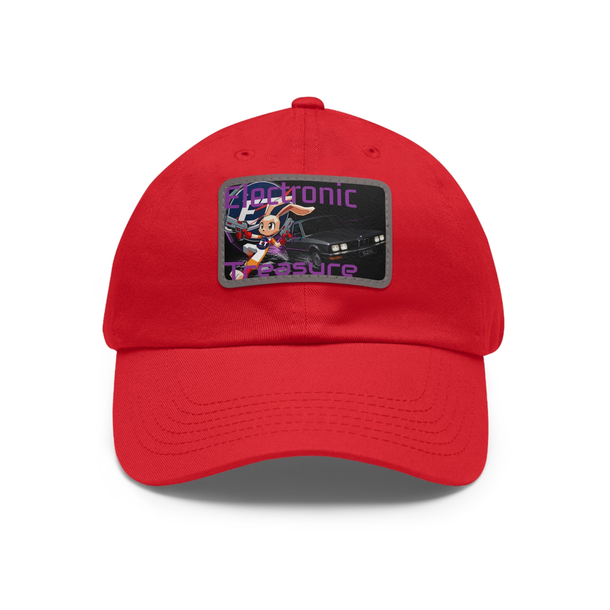 Electronic Treasure Dad Hat – Enzo Mascot Rectangular Leather Patch Cap