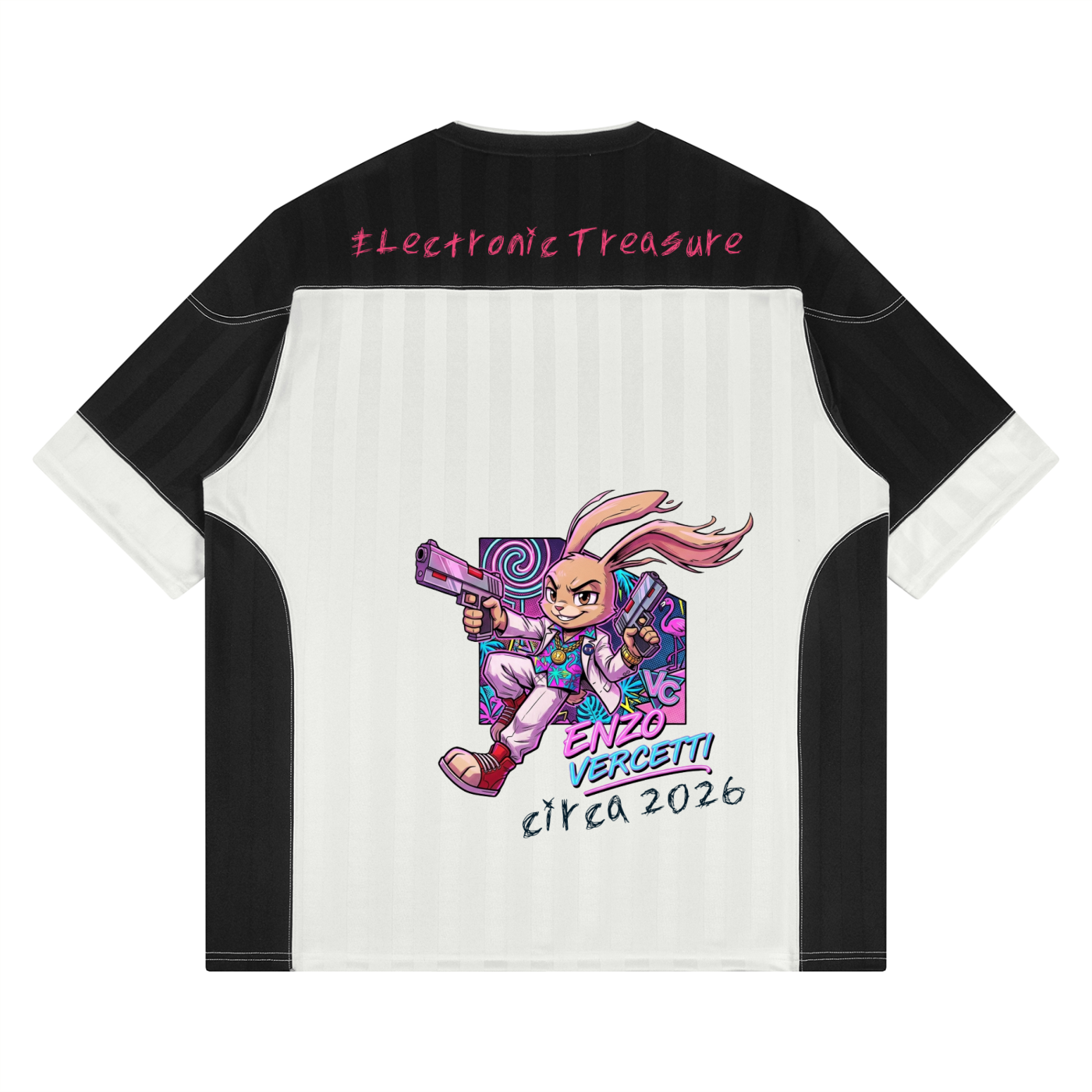 Electronic Treasure "Enzo Vercetti" Oversized Jersey — Black & White Streetwear Football Tee