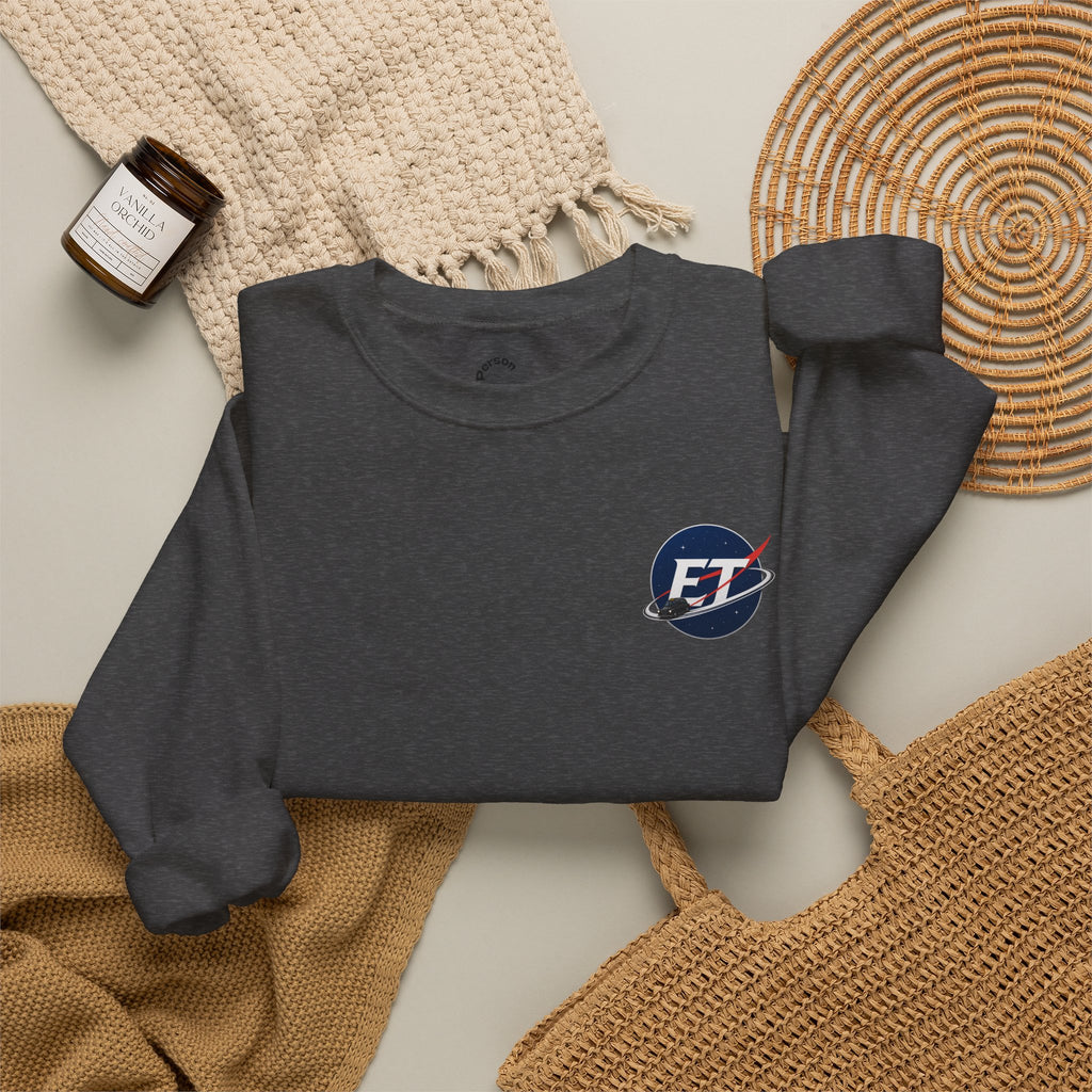 "Electronic Treasure" Embroidered Crewneck Sweater — Low Poly Rabbit Gunslinger Back Print | Unisex Long Sleeve