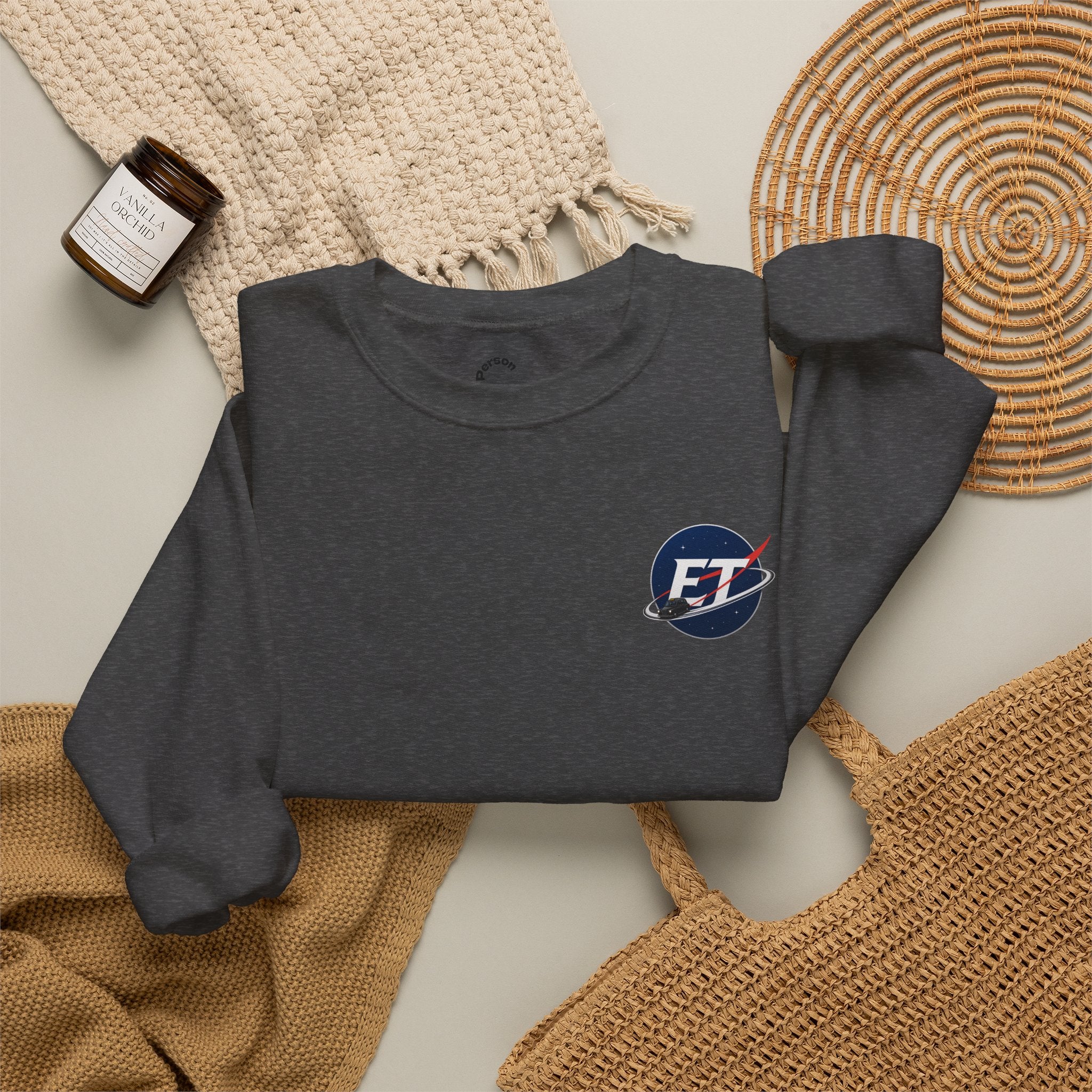 "Electronic Treasure" Embroidered Crewneck Sweater — Low Poly Rabbit Gunslinger Back Print | Unisex Long Sleeve