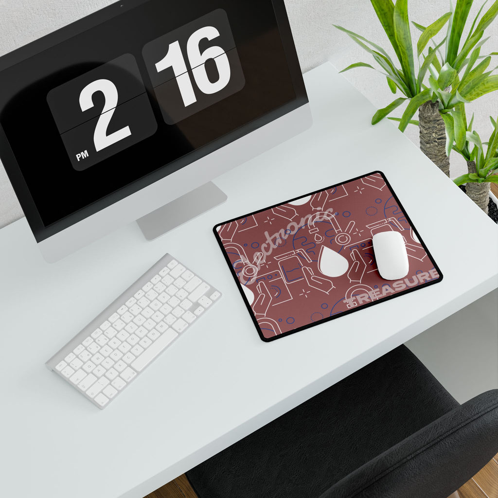 Electronic Treasure Cyberpunk Desk Mat — Neon Circuitry Treasure Map