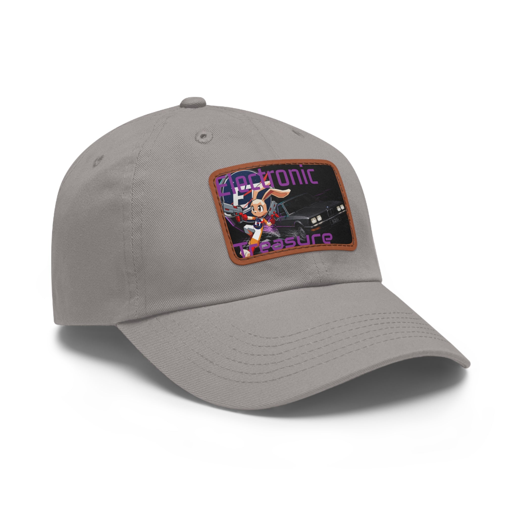 Electronic Treasure Dad Hat – Enzo Mascot Rectangular Leather Patch Cap