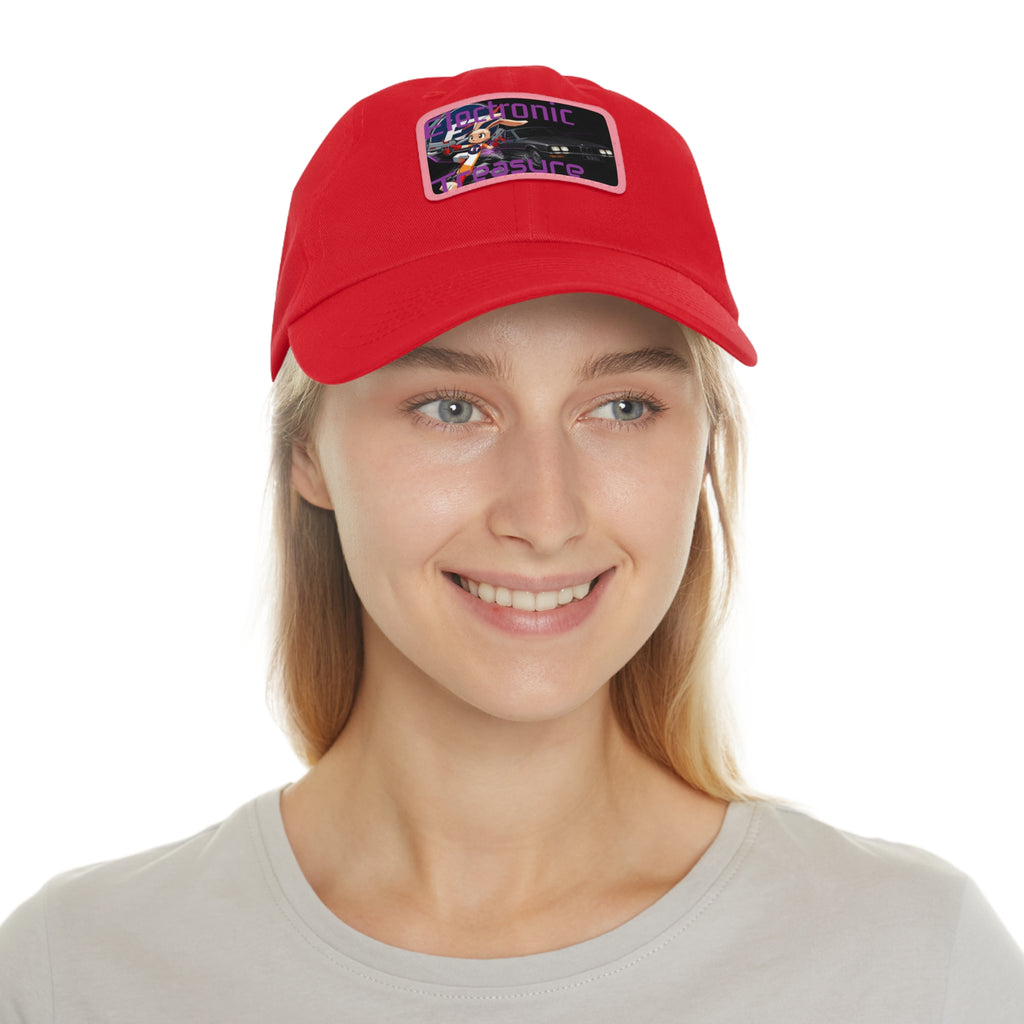 Electronic Treasure Dad Hat – Enzo Mascot Rectangular Leather Patch Cap